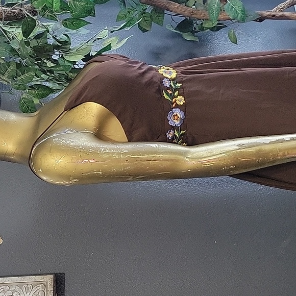 Vintage Eva Blue Brown Floral Mesh Knee Length Y2K Dress Size M - Picture 5 of 9